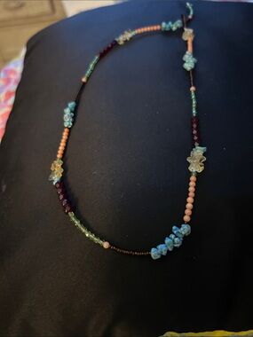 Multicolor Beaded Women's Necklace - Turquoise, Coral & Garnet Accent
